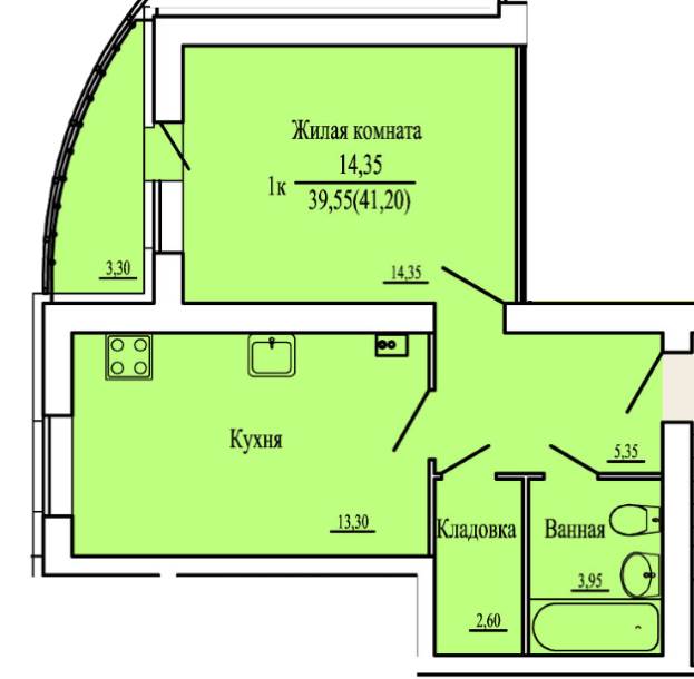 1 однокомнатная квартира первый этаж 3 подъезд литера 14.3 Просторный